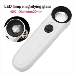 40X Magnifying Glass Magnifier with 2 LED Light Portable Jewelry Loupe Tools for Inspect Maps Stamps Jewelry Repair