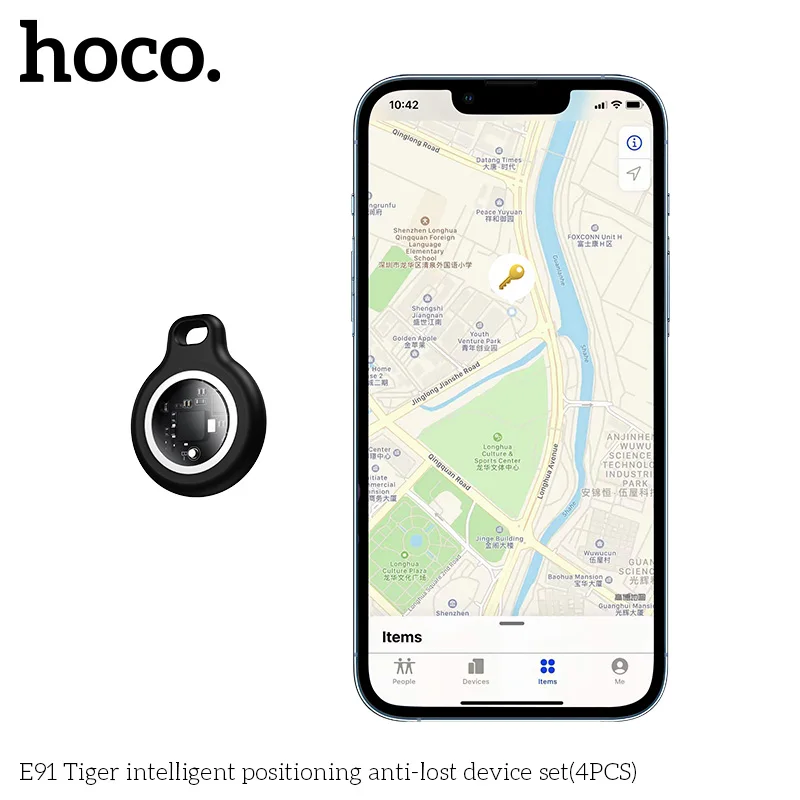 HOCO Tracker Anti-smarrimento 4 Pezzi per Apple AirTag, Compatibile con IOS Find My, Localizzatore GPS Bluetooth per Bagagli e Chiavi con Custodia