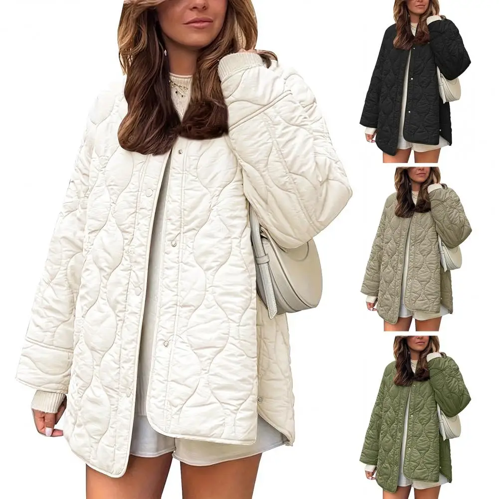 Herbst Winter frauen Lose Jacken Dünne Parka Oversize Mäntel Rundhals Outwear Weibliche Lange Hülse Baumwolle Kleidung Mit Taschen