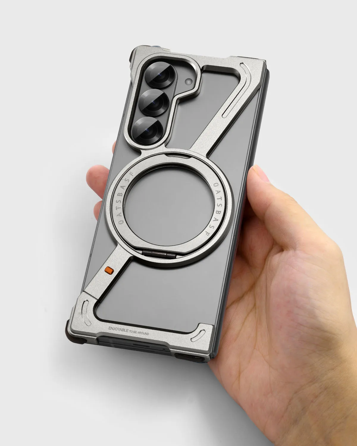 

Безрамный чехол для телефона Oatsbasf для Galaxy Z Fold 7, 6, 5, с возможностью 360° ° Поворотная подставка, магнитный металлический алюминиевый противоударный чехол для телефона