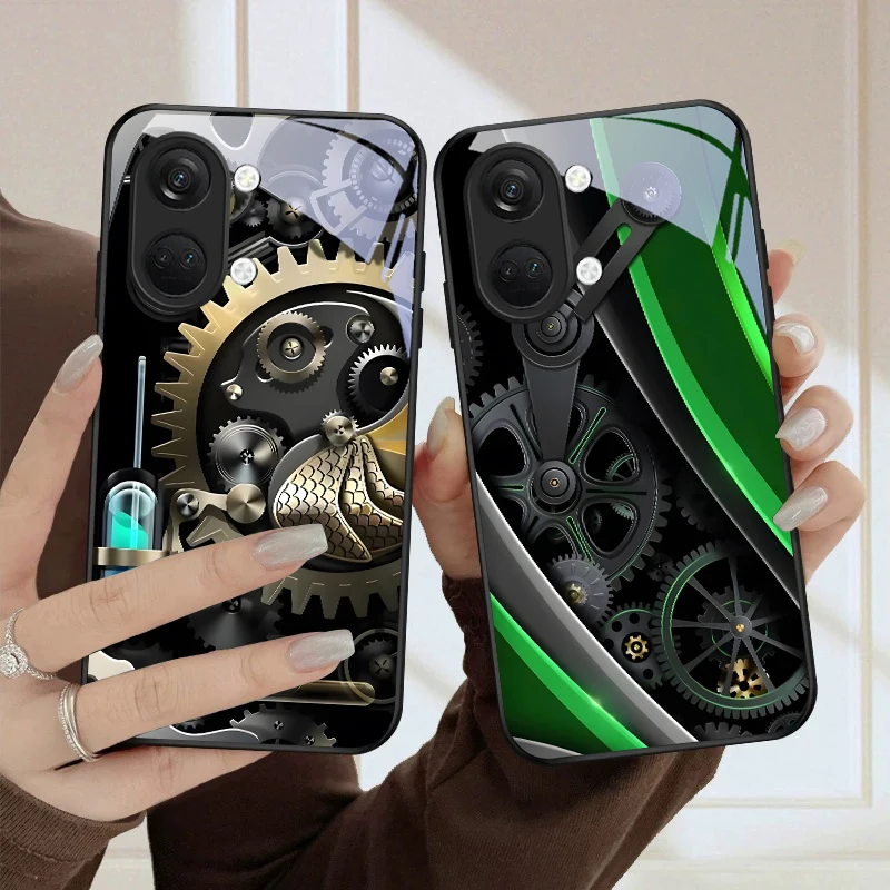 

Fashion Mechanical Gear For OnePlus Nord CE 2T 2 3 Lite N20 N30 6T 7 7T 8 8T 9 10 Pro 11R 12R 13R Ace 2V 5 Pro Glass Phone Case