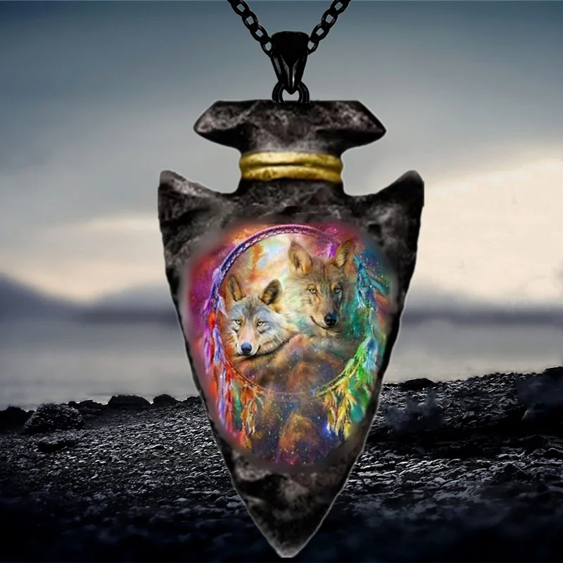 الإبداعية الملونة الحيوان الذئب شخصية الرجال الأسود سلسلة مثلث قلادة الهيب هوب القلائد للرجال الفولاذ المقاوم للصدأ مجوهرات هدية #2