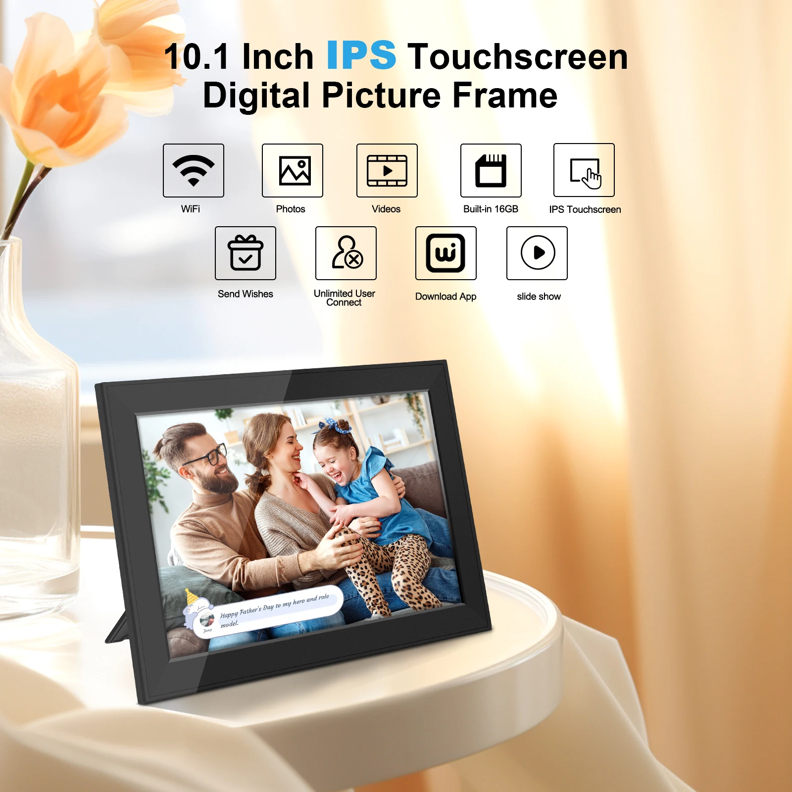 Home Bed Desktop Digital Picture Frame 10.1 Inch Smart WiFi Electronic 1280x800 HD Touch Screen Movie Video Good Gift