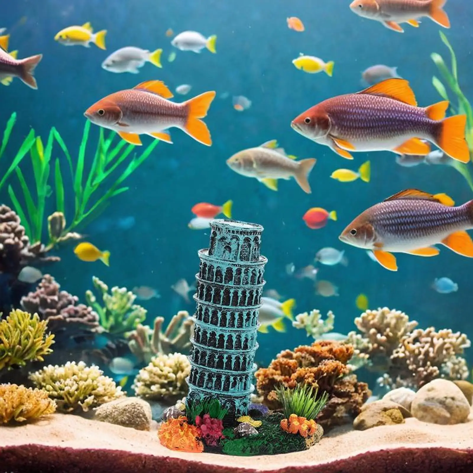 Aquarium Ornament, Leaning Tower Model, Creative Tabletop Decor Layout Toy Resin Fish Tank Scenery Decor for Party Supplies