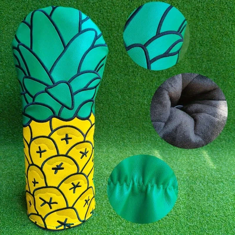 Чехол на голову для гольф-клуба с ананасом и толстой плюшевой подкладкой — прочный дизайн ананаса — белое основание с ананасовыми чешуей