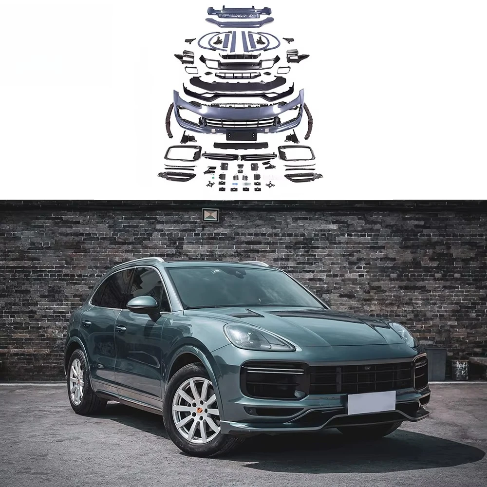 Full Cars Body Kit for porsche Cayenne 2018-2023 Upgraded with TURBO Front and Rear Bumpers and Techart Front and Rear Lips