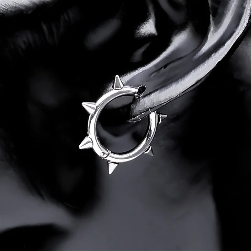 Punk Spike Rivet Hoop Earrings For Women Men Ear Studs Stainless Steel Gothic Hip Hop European and American Earring Jewelry Gift