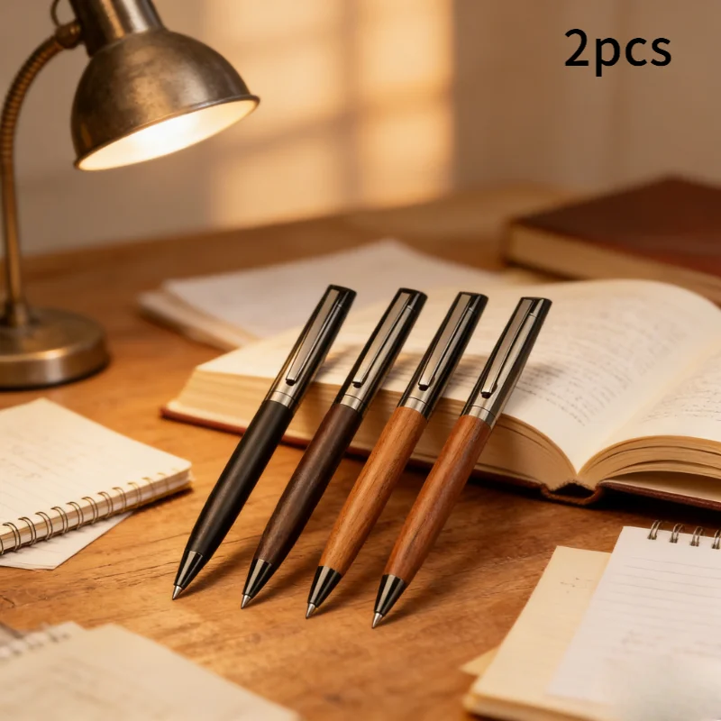 

2pcs neutral pen, equipped with a wooden pen holder, providing a smooth writing experience and high-end design, black ink