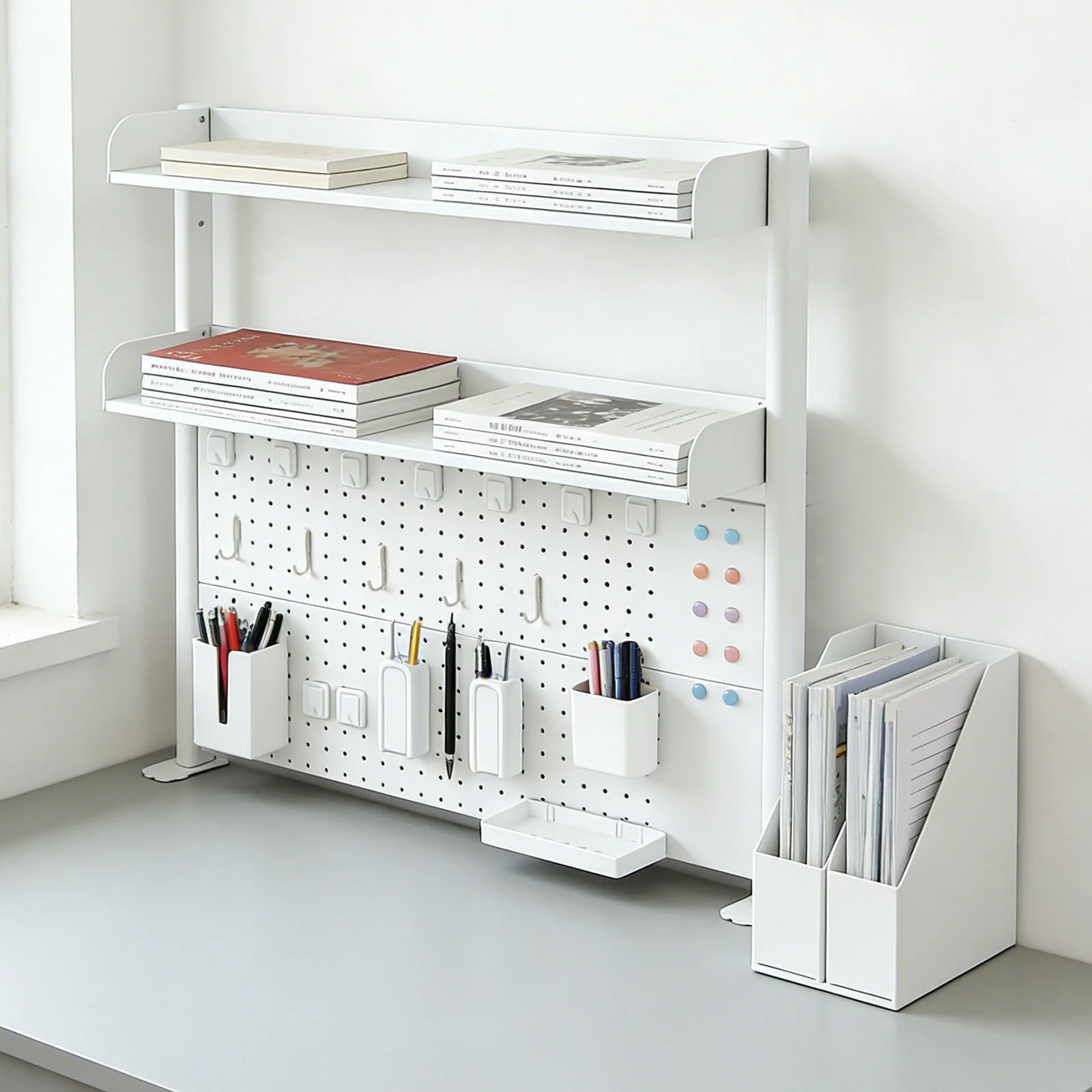 37" Clamp-on Pegboard with Accessories, No Drill Desk Shelf, 2-Tier Organizer with Hooks & Tray, Space Saving Storage Rack for Home Office & Dorm