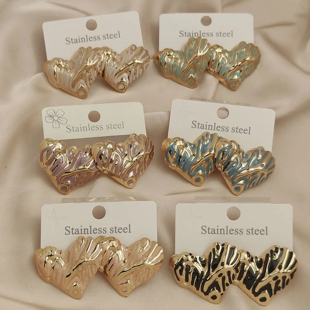 Trendy love irregular enamel stainless steel earrings, waterproof and non-fading heavy metal earrings, wedding party gifts