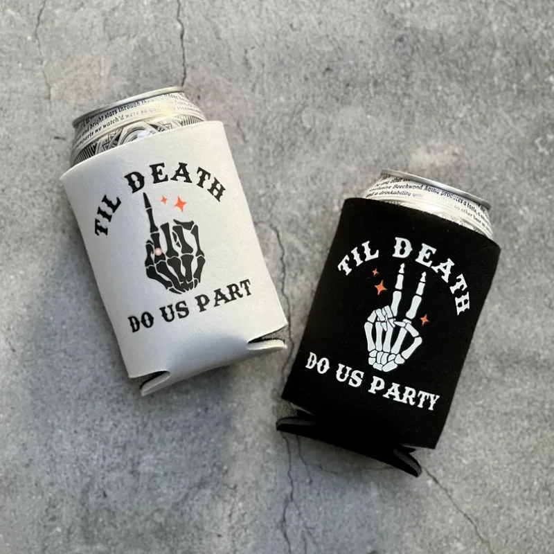 

5PCS Til Death Do Us Part Halloween Bachelorette Can Coolers Party Supplies Bride or Die Coolers Spooky Bridal Party Coolers