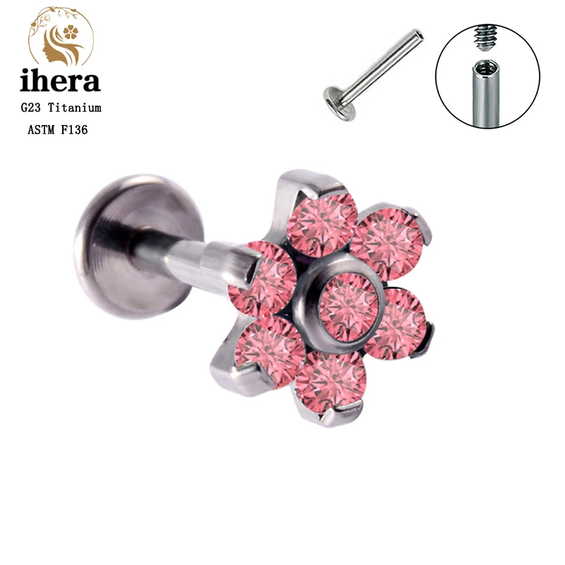 G23 Titanium Opal Flower Piercing Stud Earrings Labret ASTM F136 16G Lip Stud Ear Tragus Cartilage Piercing Women Body Jewelry
