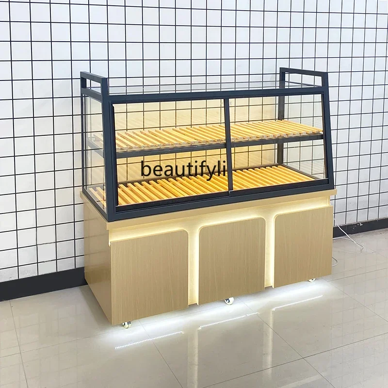 Cake Display Cabinet Middle Island Side Cabinet Bakery Shop Shelf Model Display Rack Pastry Show Table Front Sliding Door