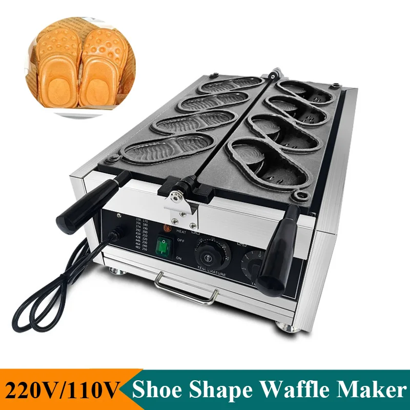 

Electric Shoes Shape Waffle Making Machine Non-stick Coating 4pcs Shoe Shaped Bread Maker Baker Commercial