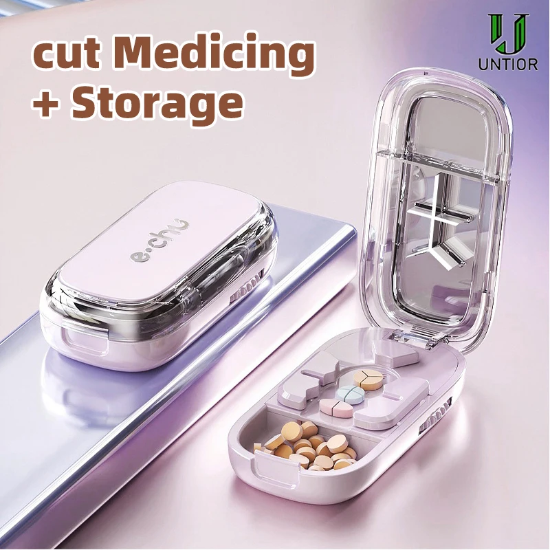 2/3/4 في 1 قطاعة حبوب المواد الغذائية المدمجة والمحمولة اليومية المدمجة حامل دواء السفر لأدوية الفيتامينات