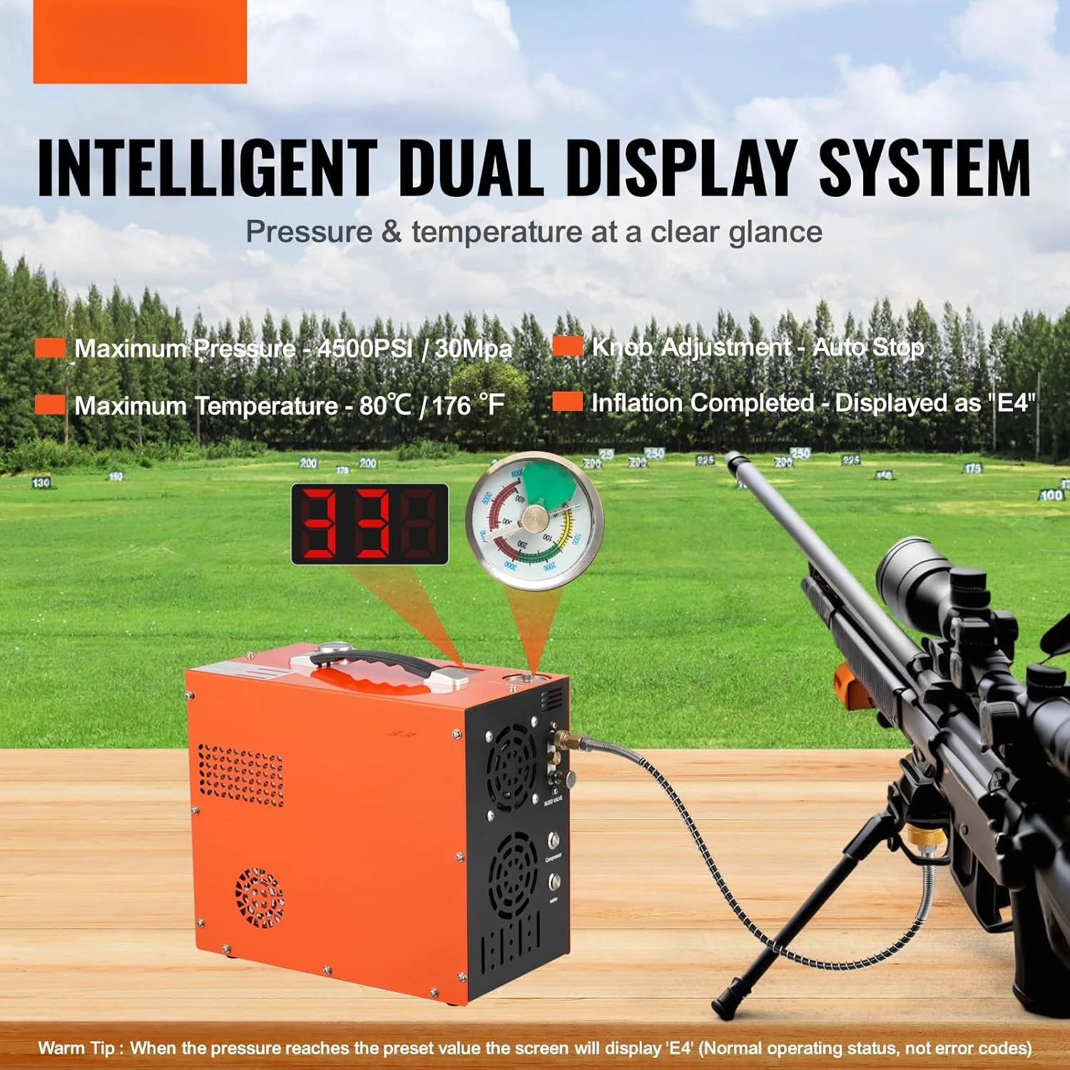 PCP Air Compressor,4500PSI/30Mpa Portable PCP Airgun Compressor - Built-in Water and Fan Cooling System,Auto-Stop | DC12V/AC120V