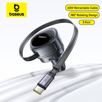 Baseus 45W Car Charger Retractable Cable 3 Ports Fast Charging 180° Rotating Car Phone Charger For Laptop iPhone Samsung Xiaomi