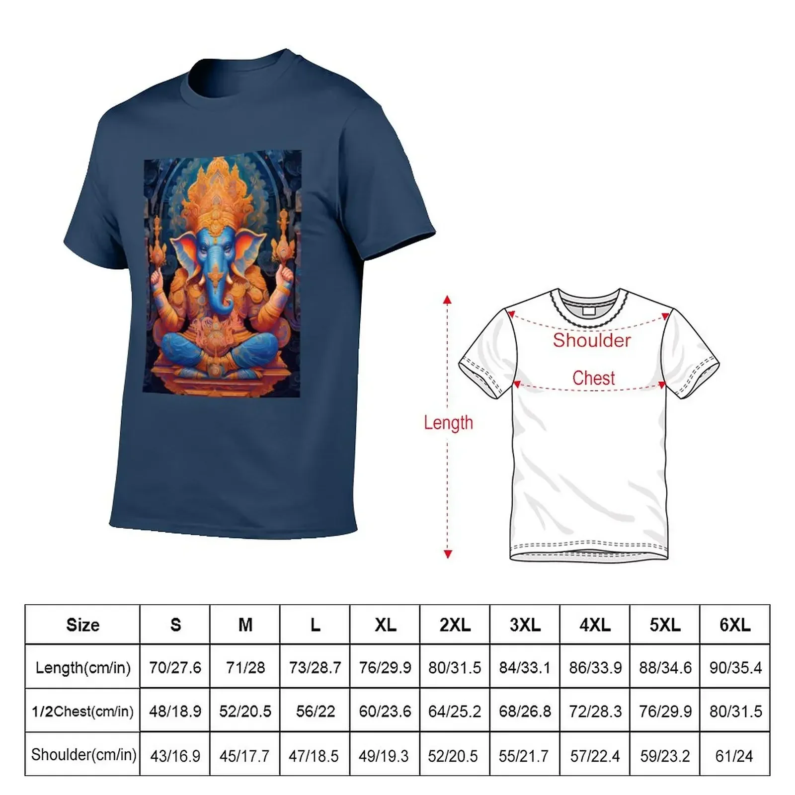 Divine Vigor: Geometric Digital Painting of Ganesh Art Print T-Shirt summer top summer tops men graphic t shirts