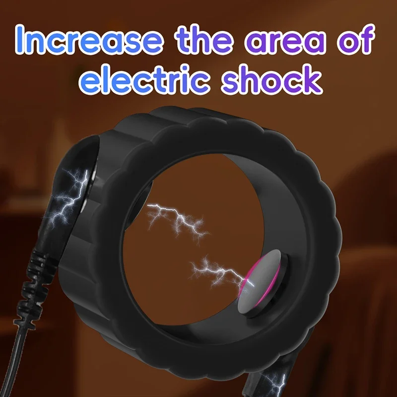 Electro Shock Silicone Penis Ring Bdsm Electric Stimulate Scrotal restraint Massage Cock Cage Masturbation Sex Toys For Men Gay