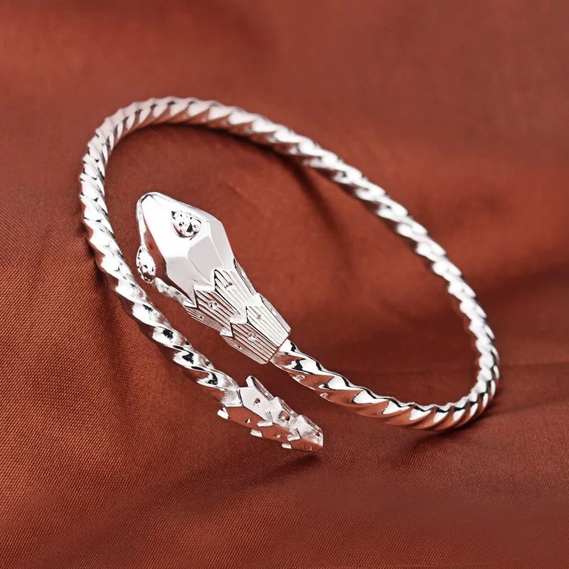 

S999 Sterling Silver Personalized Ancient Method Men's and Women's Bracelet, Fashion Snake Jewelry Couple Accessories Gift