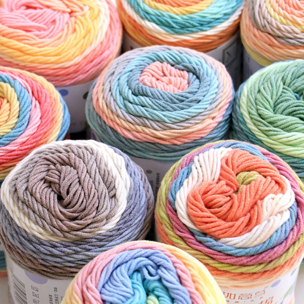 Hilo de lana de arcoíris de 100g, hilo elegante, tejido a mano suave, hilo para pastel, sombrero, bufanda, suéter, teñido, ganchillo, hilo de mezcla de algodón elegante