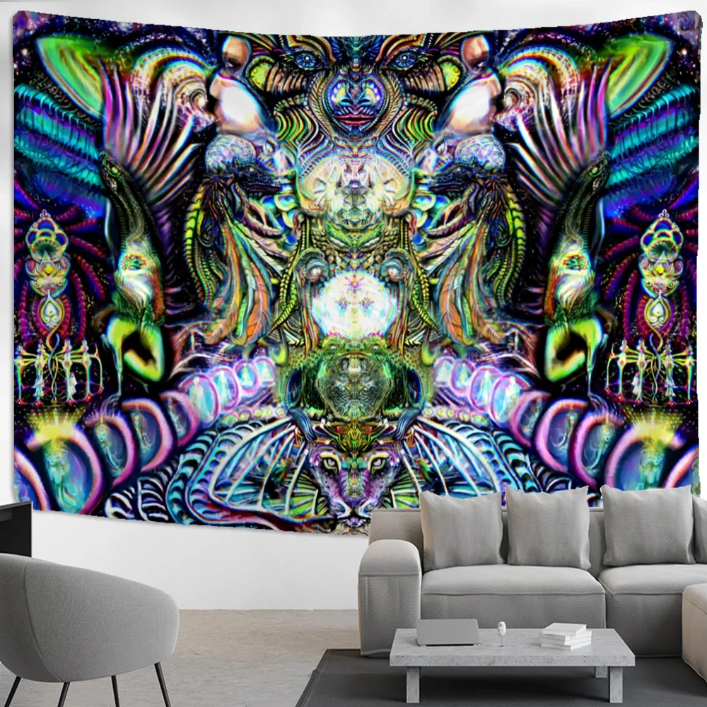 Psychedelic Human Face Tapestry Wall Hanging Fluorescent Witchcraft Tapiz Hippie Art Dormitory Home Decor