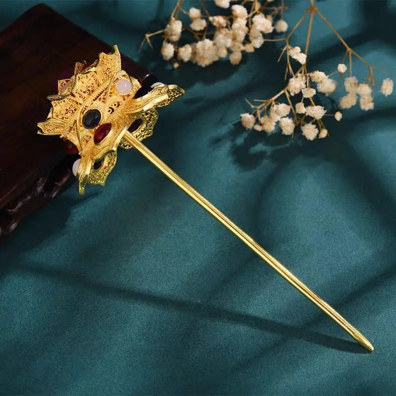 Headwear Re-engraved Ming Dynasty Hat Top Step Shake Hairpin Silk Inlay Lotus Top Hairpin Antique All-match Women's Accessories
