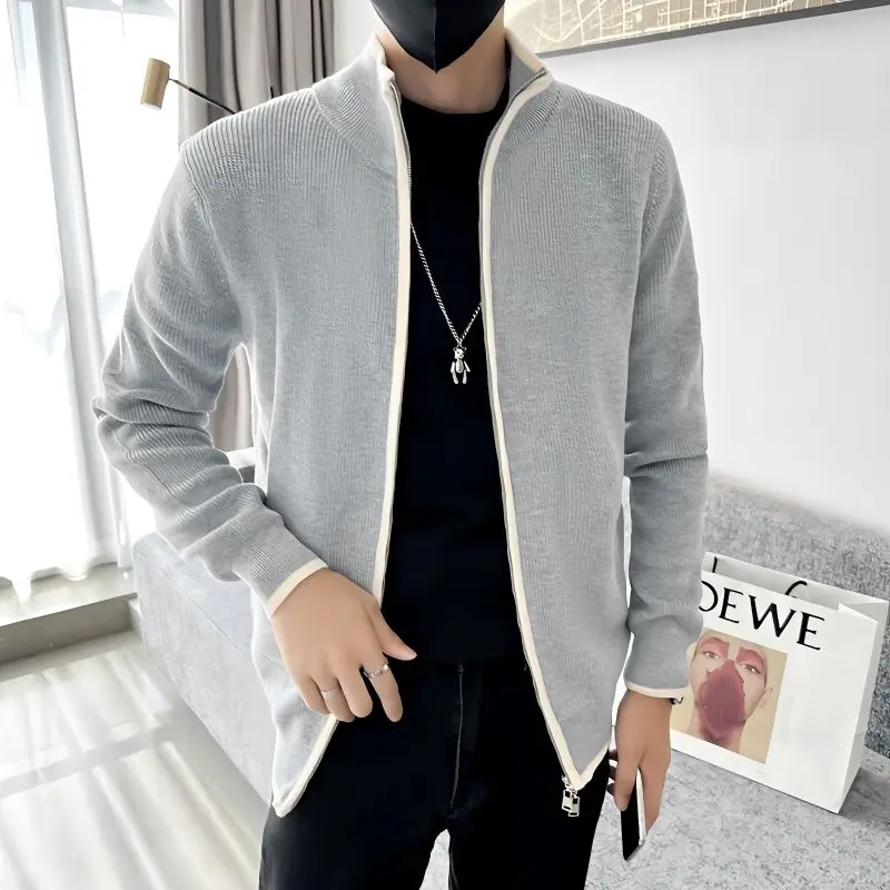 2023 Spring and Autumn Men\'s New Fashion Business Solid Color Zipper Knitted Cardigan Versatile Korean Style Casual Comfort Top