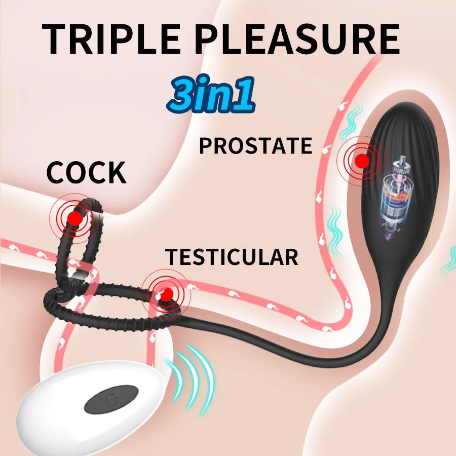 Prostate Massager Anal Vibrator With Penis Ring Wireless Remote Control Vibrating Butt Plug Dual Cock Ring Anal Sex Toys For Men