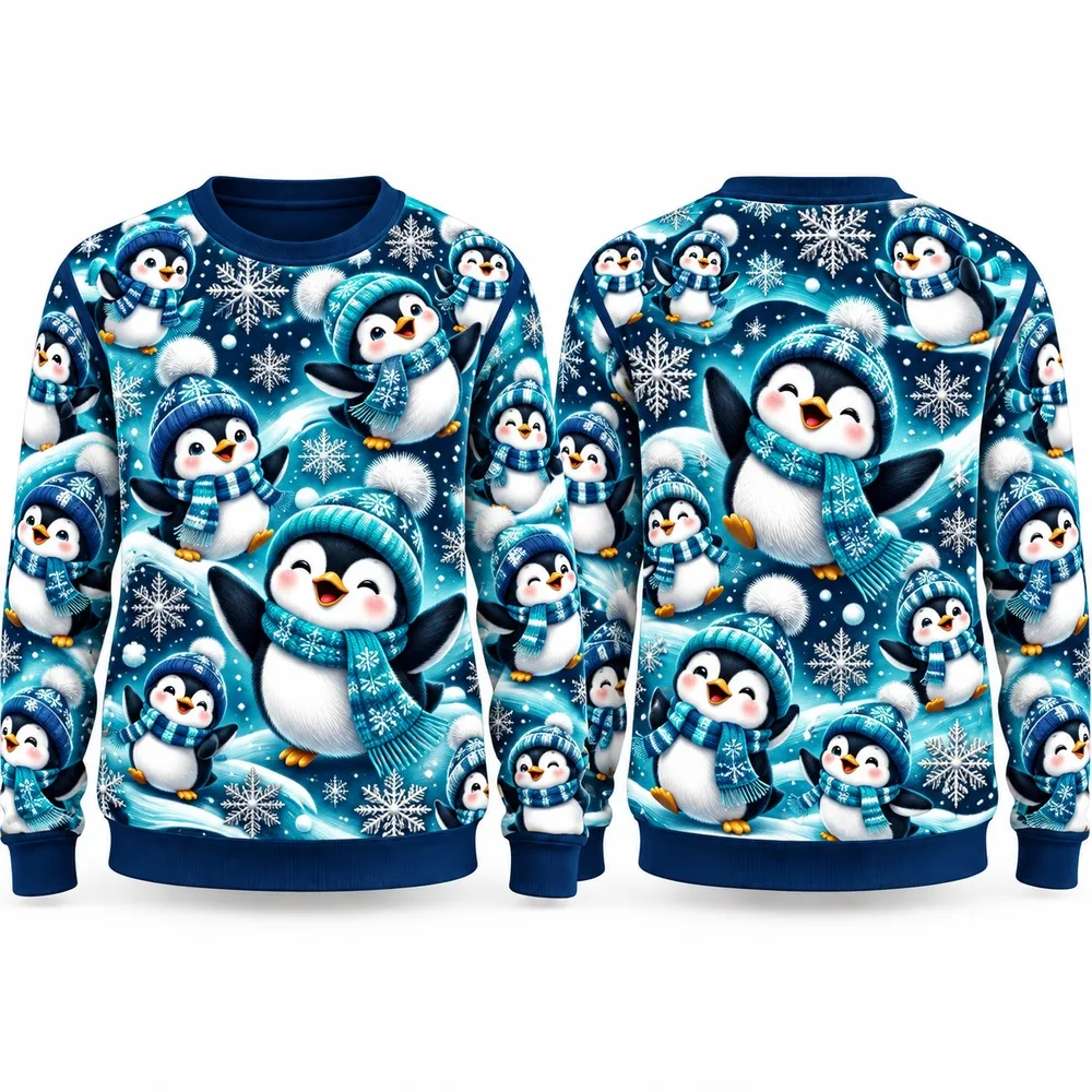 Penguin Ugly Christmas Sweater for Men Women Festive Holiday Party Crewneck Pullover Long Sleeve Printed Winter Sweaters