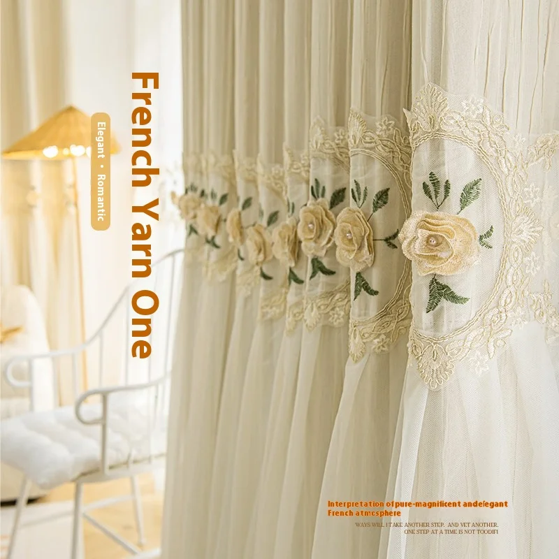 1PC Window Curtains,Polyester,Blackout Curtains with Embroidered Flowers Sheer & Light Blocking Combo for Bedroom/Living Room