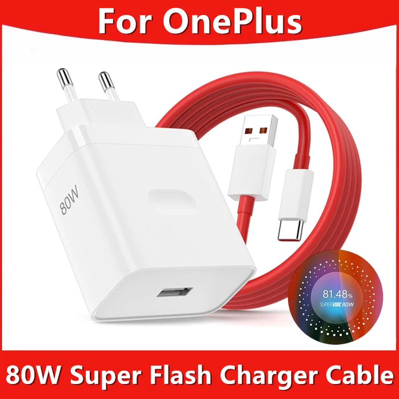 80W EU Super Fast Charger For OnePlus 10 Pro 11 12 13 13T Nord CE 2 3 Lite 4 5 N300 OPPO Realme Type C USB Flash Charging Cable