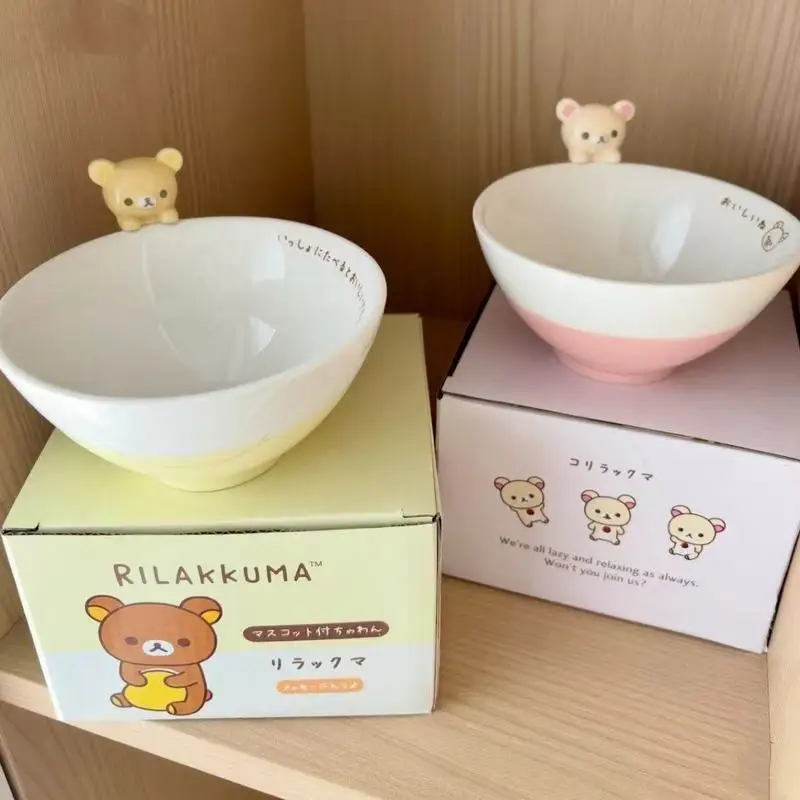 Cartoon Ceramic Bowl Corner Biologic Animal Rice Bowl Rilakkuma Doll 3d Rice Bowl Toy Collectible Figure Kitchen Diningware