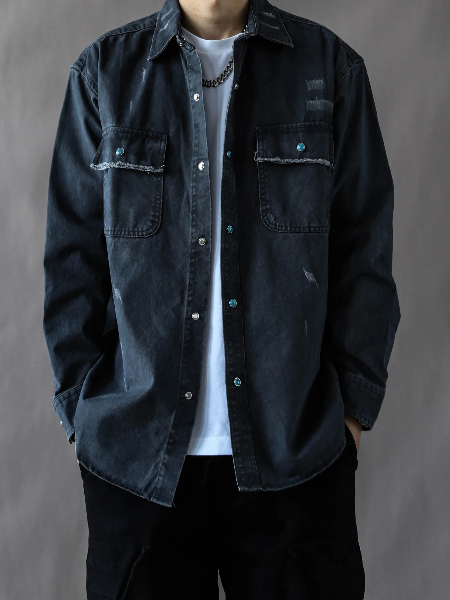 

Мужская винтажная рабочая рубашка в американском стиле, с длинным рукавом, свободного кроя, повседневная, молодежная, простая верхняя одежда, модная, 100% хлопок