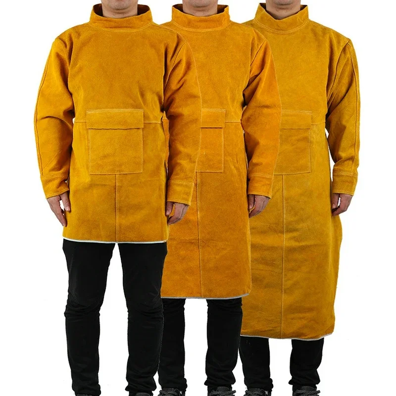 Cowhide Work Clothes Apron Welding Protective Clothing Heat Fire Resistant Apron Welders with Sleeves