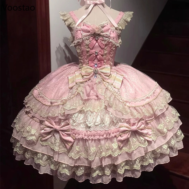 

Lolita Princess Dress Jsk Suspender Spring and Autumn Women Girls Bnt Suit Cake Sweet Bow Lace Victorian Gothic Princess Party