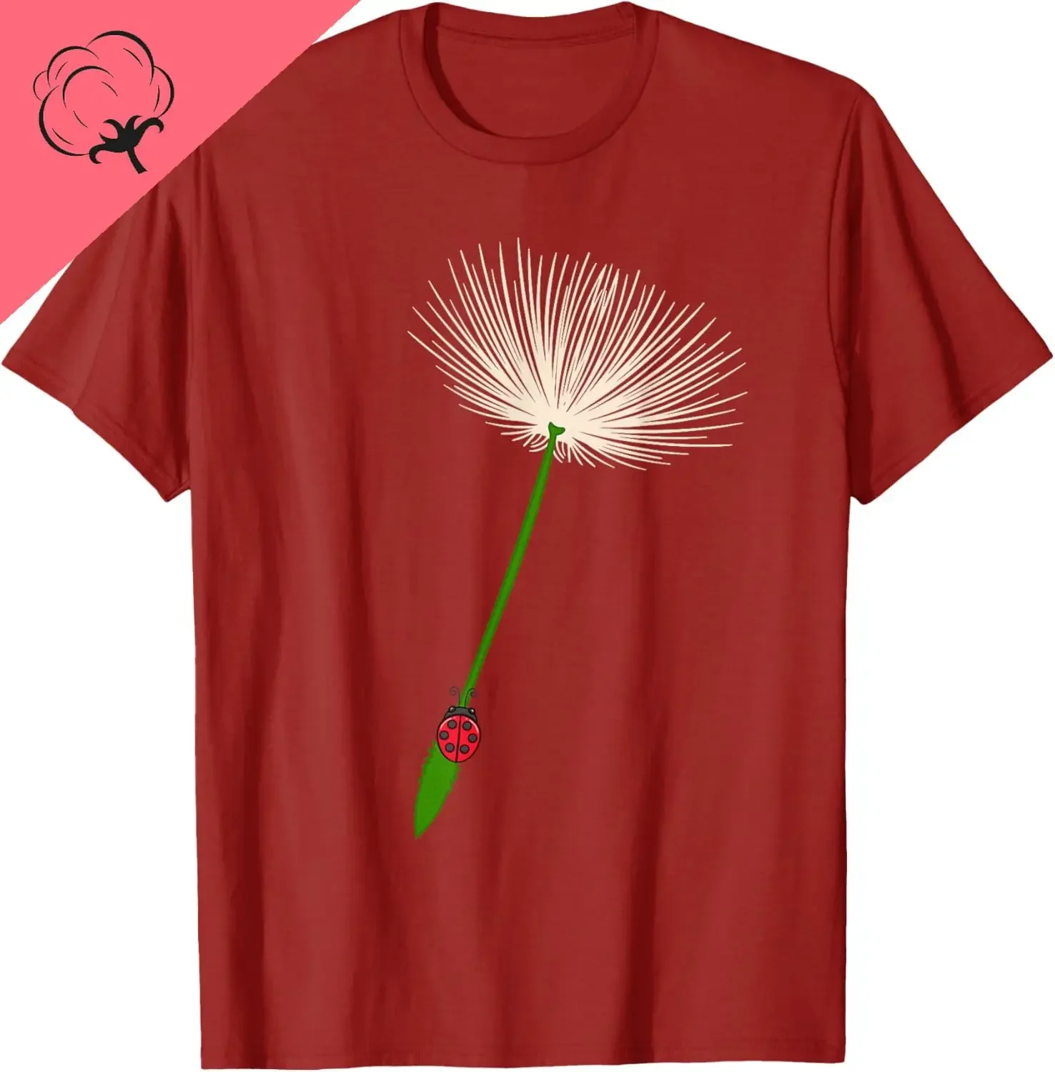 

Dandelion and Ladybug Graphic Short Sleeve T-Shirt Cotton Crew Neck Casual Tee for Men Summer