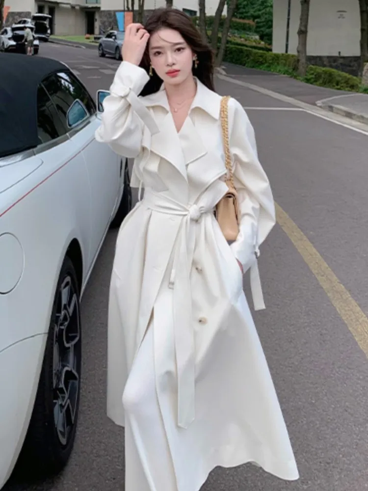 Streetwear Loose Trench Coat Midi Length Double Breasted Fashion Korean Elegant Solid Women\'s Windbreaker Coat Casual Autumn