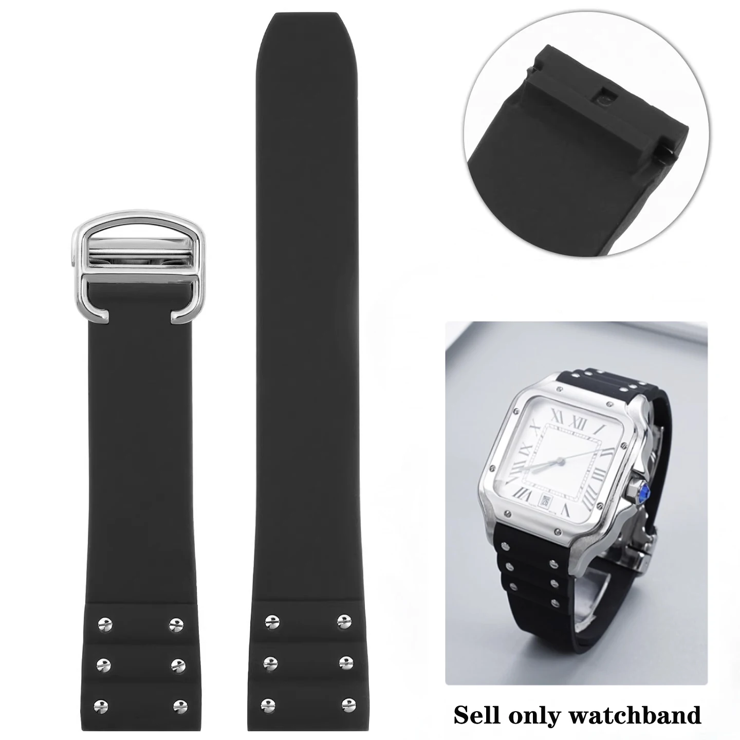 High quality Rubber watchband For Cartier Santos strap Silicone bracelet for Waterproof rubber band 21mm black blue wristband
