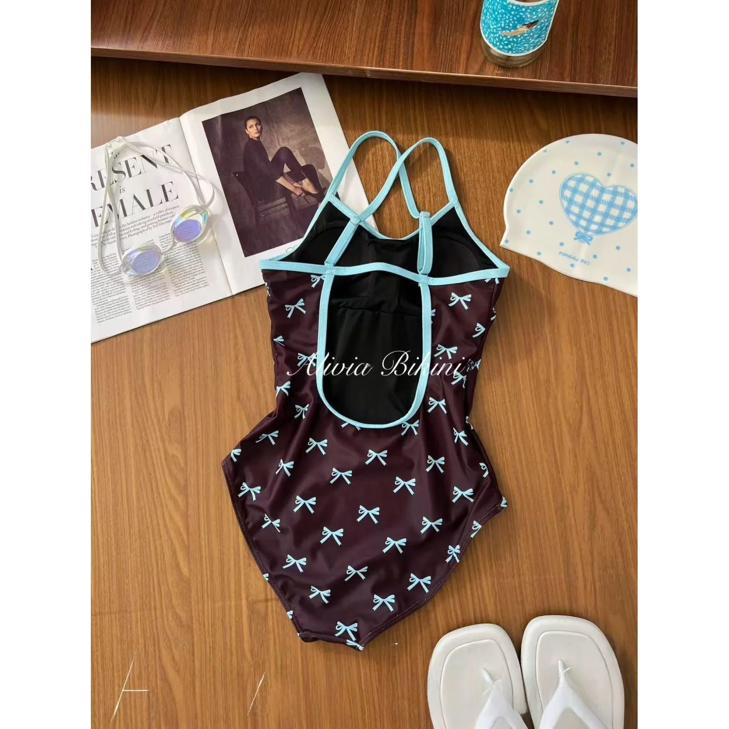 Mint  Color One-Piece Swimsuit Women's Competitive  Knot Design White Enhancing Professional Swimming Suit - view 2