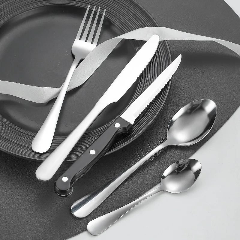 30Pcs Thickened Stainless Steel Tableware Set, Steak Knife Fork Spoon Combo for Home Kitchen Restaurant view 5