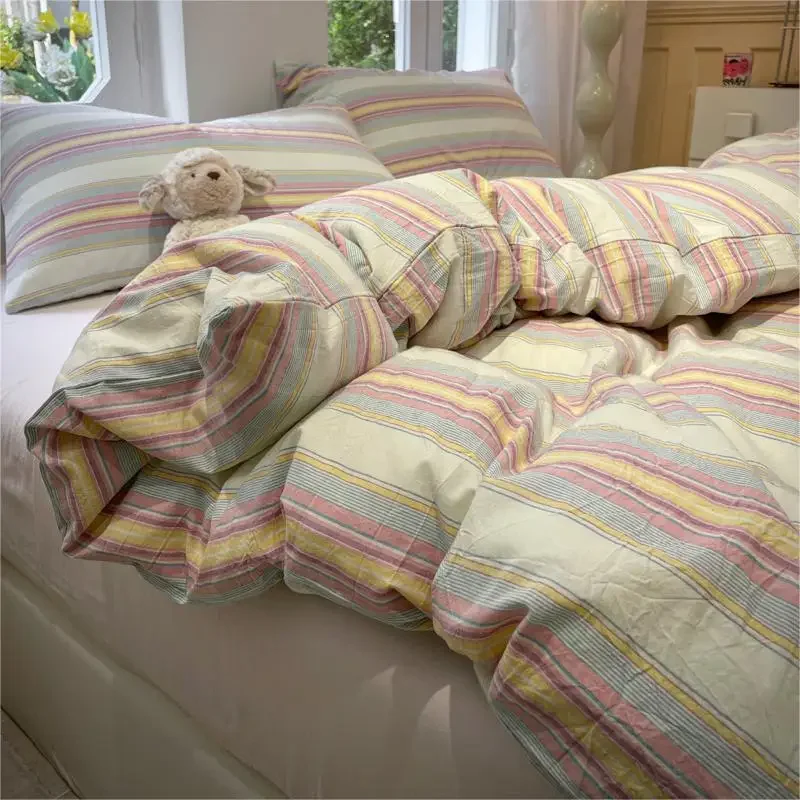 

Stripe Style Duvet Cover Skin-friendly Quilt Cover Single/Double/Queen Size Comforter Cover Home Bedding 이불커버 (No Pillowcase)