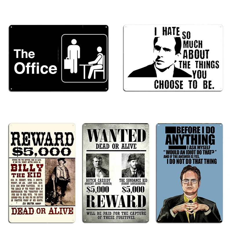 The Office TV Show Logo Dwight K. Schrute BILLY THE KID : Vintage Restored Wanted Poster Metal Wall Mural Living Room Tin Sign