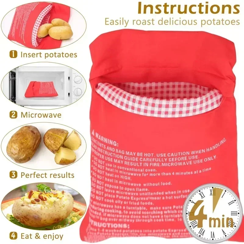 Microwave Potato Bag Reusable Express Microwave Potato Cooker Bag Baked Potato Cooker Perfect Potatoes 4 Minutes Red Baked Pouch