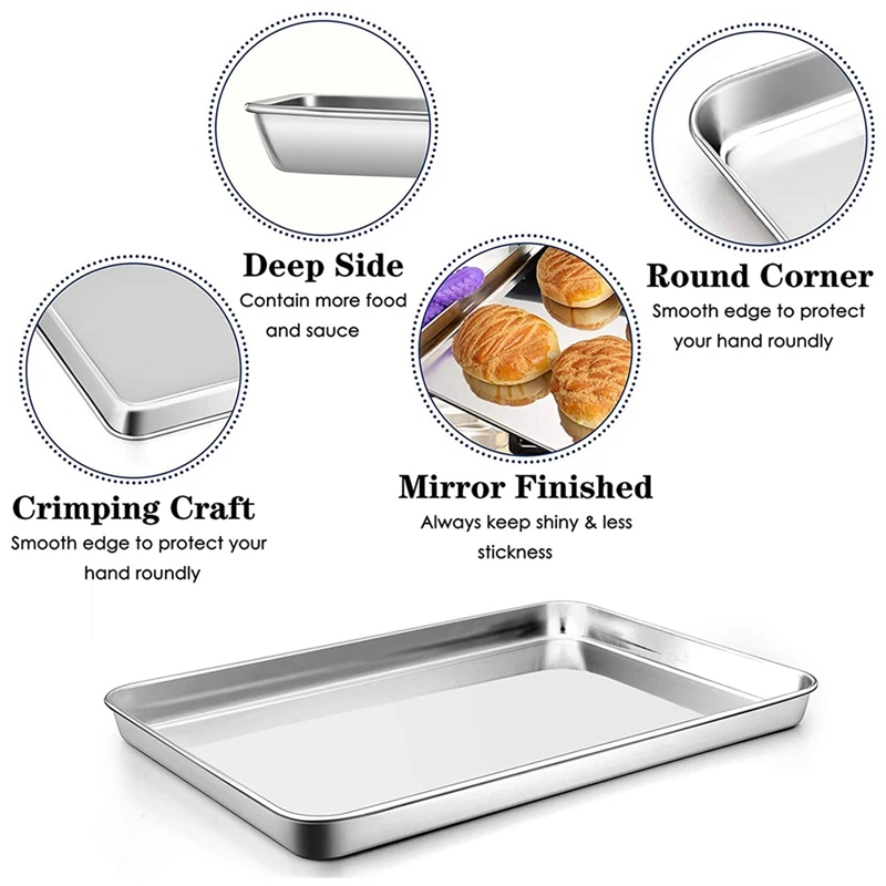 Baking Cookie Sheet Set Of 2, Stainless Steel Baking Sheets Pan Oven Tray, 16X12x1inch, Mirror Finished & Easy Clean