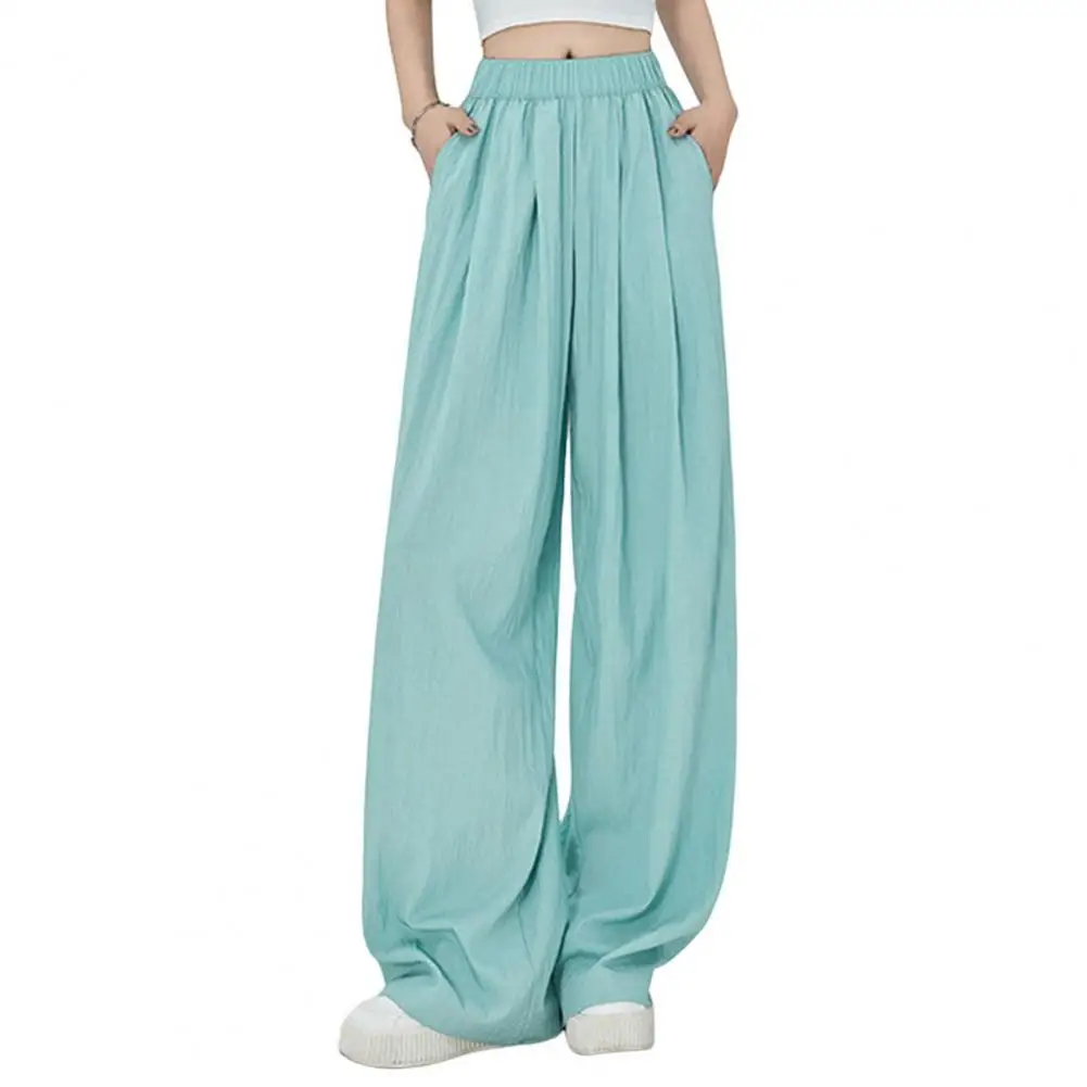 Pleated Style Pants Lazy Drape Design Pants Elegant Wide Leg Pleated Trousers for Women High Waist Solid Color Pants for Work