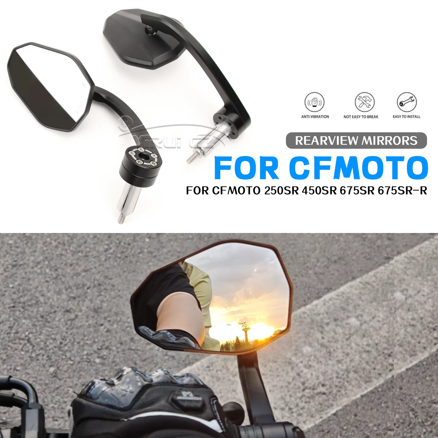 

For CFMOTO 250SR 450SR 675SR 675SR-R Motorcycle Bar End Mirror Handlebar End Side Rearview Mirrors Wide Vision 250SR 450SR 675SR