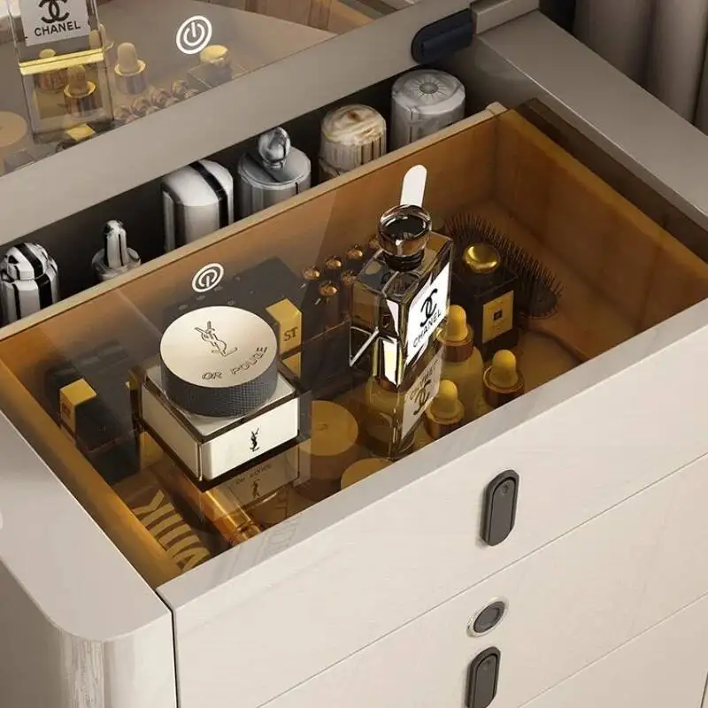 طاولة تزيين بجانب السرير مصنوعة من الخشب الصلب، خفيفة إيطالية فاخرة للمكياج، مكتب الغرور، أثاث غرفة النوم، أدوات الزينة، مصباح LED