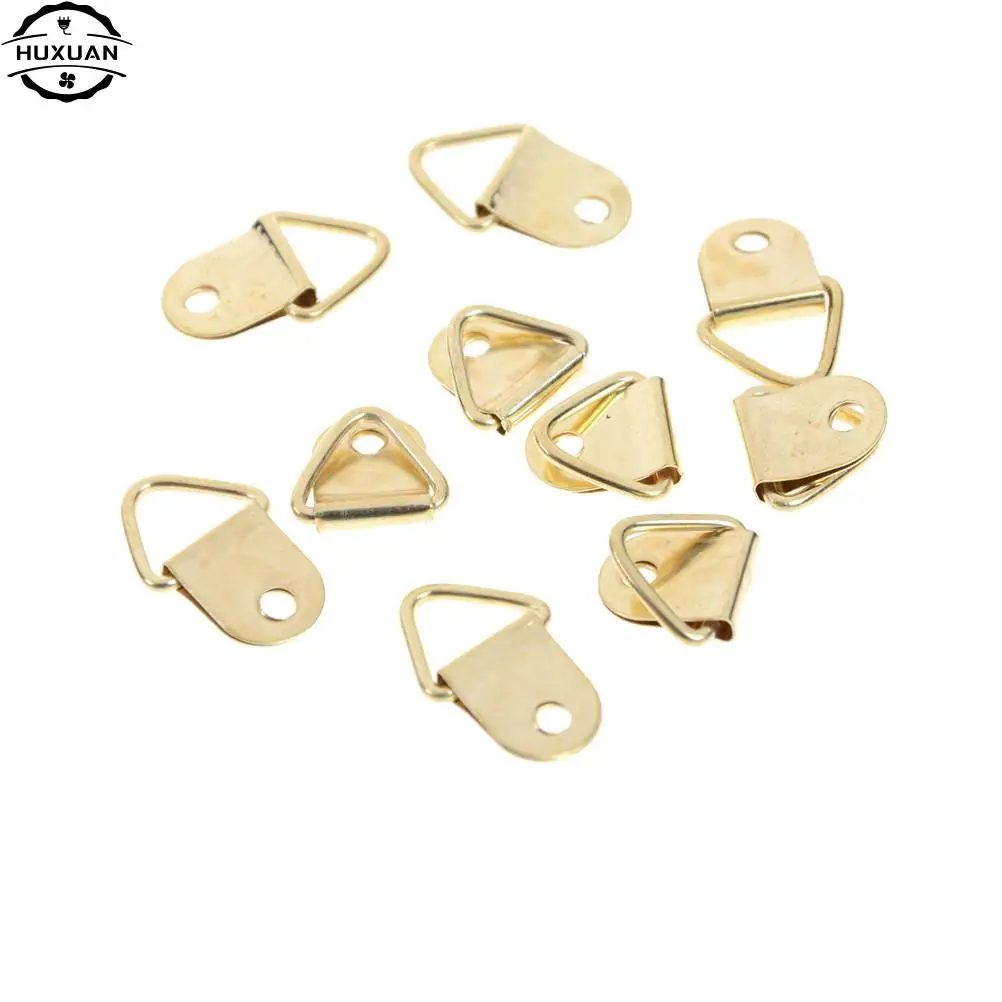 10Pcs Strong Golden D Rings Decor Picture Frames Hanger Hooks Hanging Triangle Screws Helper 9x20mm