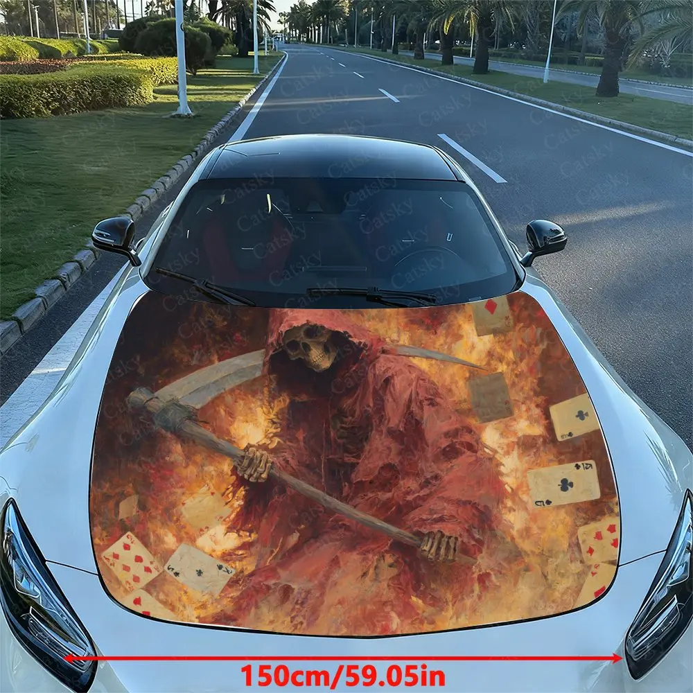 Car Hood Stickers-Death Flame Card Design, Durable PVC Vinyl Packaging, Enhanced Protection And Style, Easy To Apply And Disasse